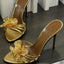 Rosette Metal-Flower Stiletto Sandals