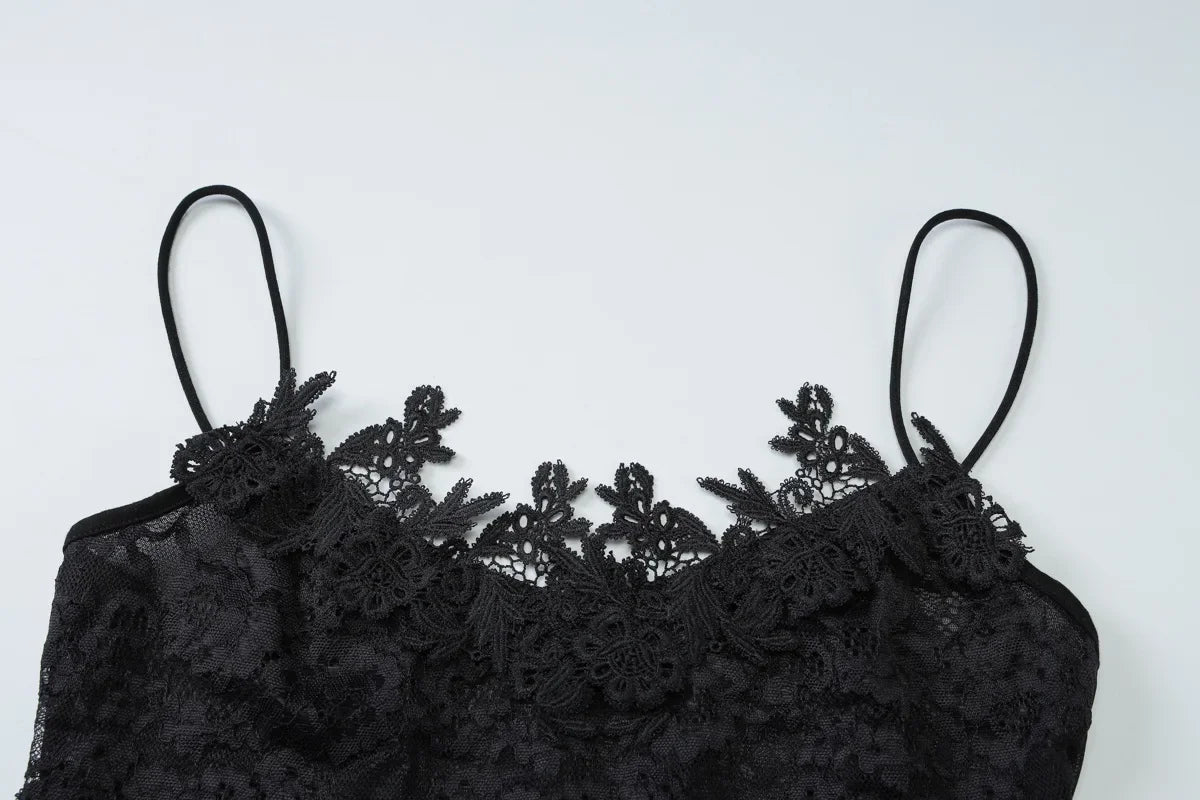Verbena Sheer Lace Appliqué Mesh Cami Bodycon Mini Dress
