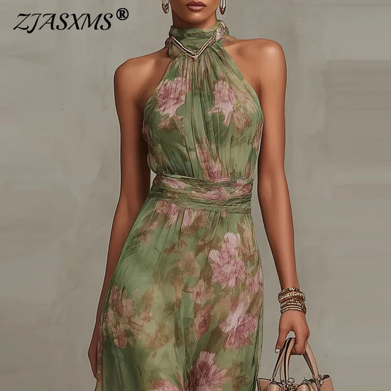 Marina Floral Chiffon Halter Maxi Dress Main image