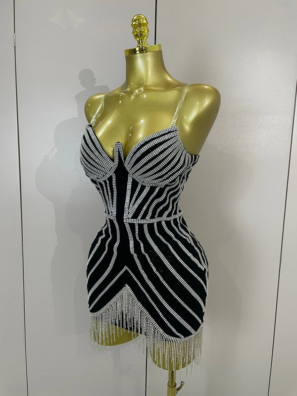Cosette Diamond-Chain Strapless Bandage Mini Dress