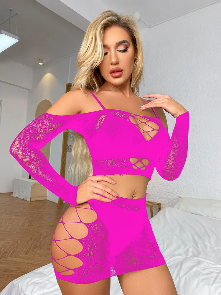 Noir Desire Fishnet Lace Lingerie Two-piece