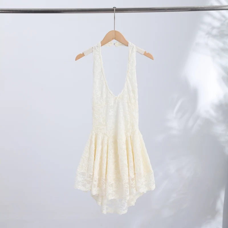 Zilpah Lace Halter V-Neck A-Line Mini Dress
