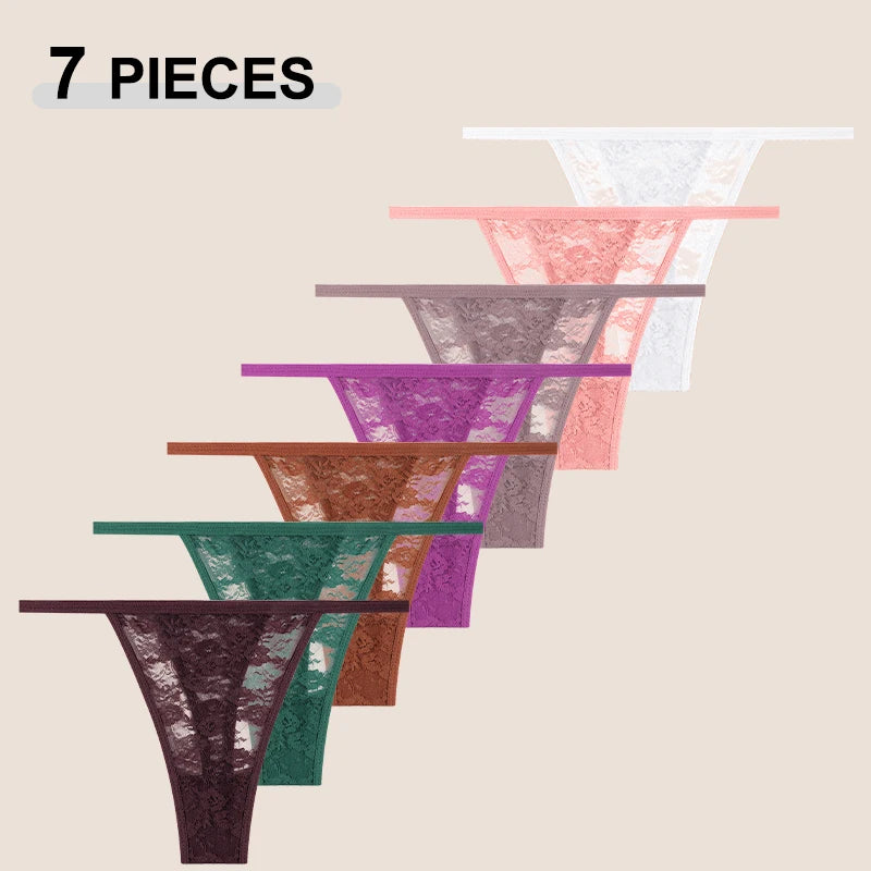 Amorette Lace Floral G-String Panty Pack Lingerie 7-piece