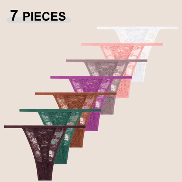 Amorette Lace Floral G-String Panty Pack Lingerie 7-piece