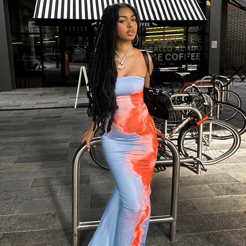 Azure Strapless Print Midi Dress Secondary image