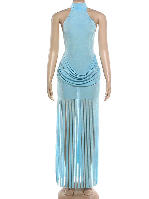 Ottilie Velvet Ruched Tassel-Trim Mini Dress