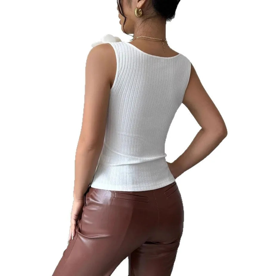 Liora Zircon Flower Knit Tank Top One-piece