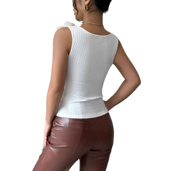 Liora Zircon Flower Knit Tank Top One-piece