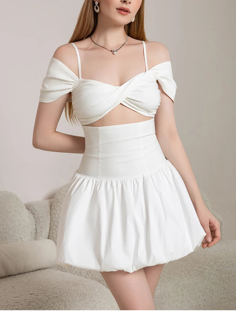 Elodie Off-Shoulder Cutout Bubble Mini Dress