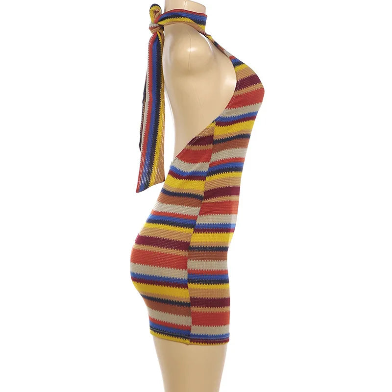 Solenne Striped Knit Halter Bodycon Mini Dress