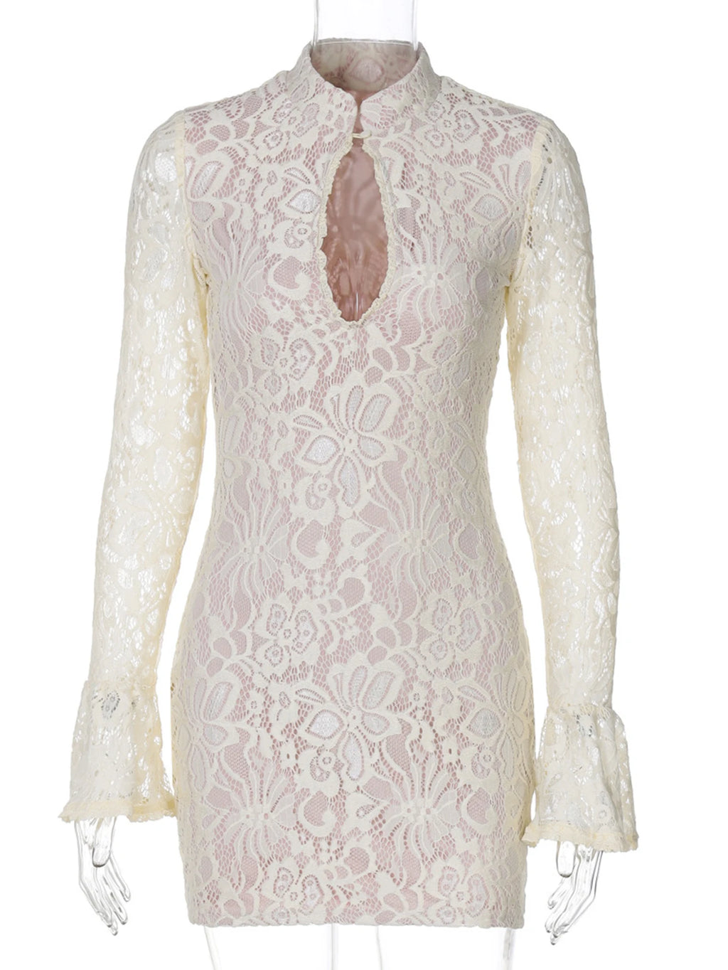 Mirelle Lace Flare-Sleeve Bodycon Mini Dress