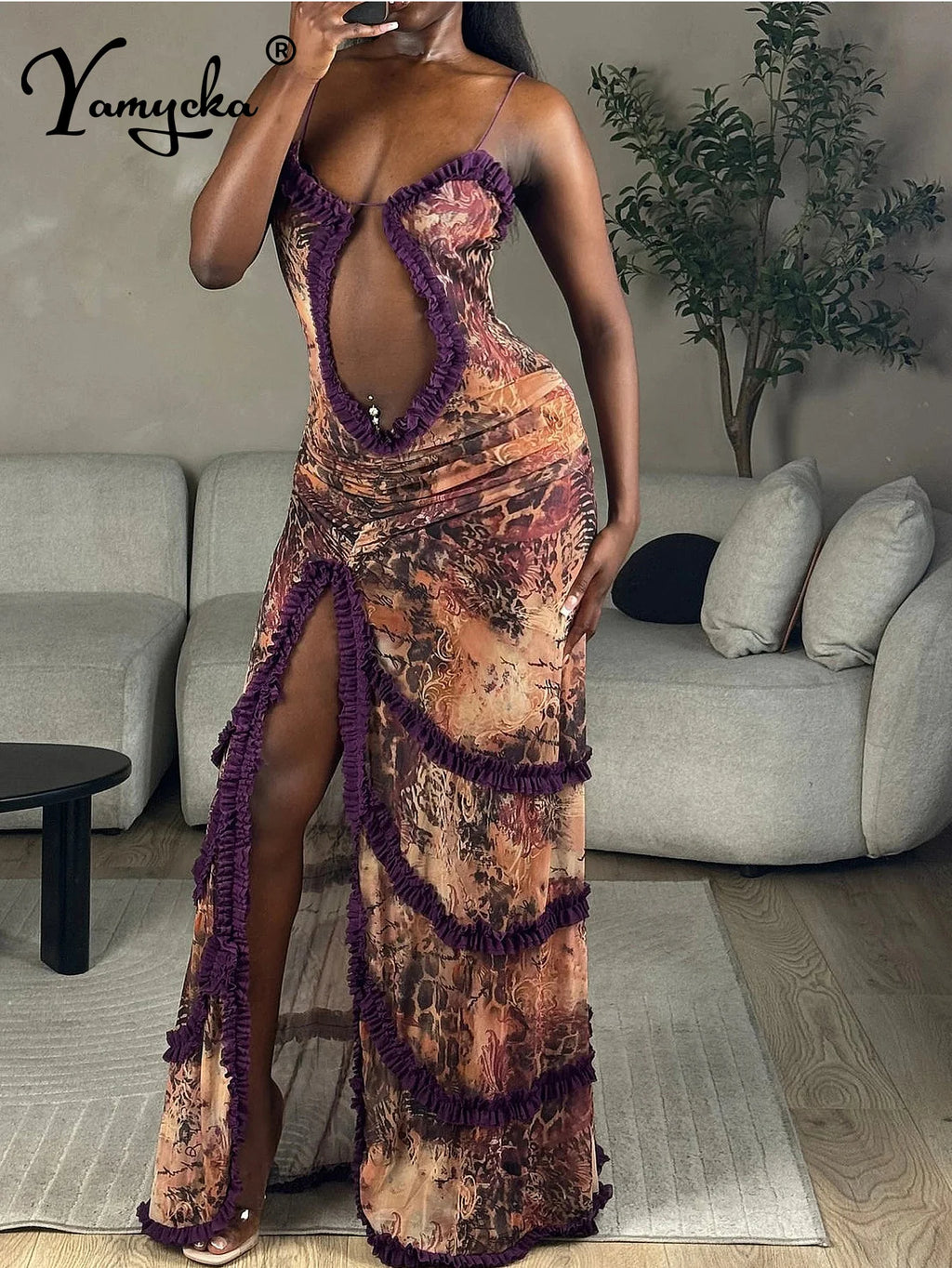 Milena Printed Backless Slip Maxi Dress