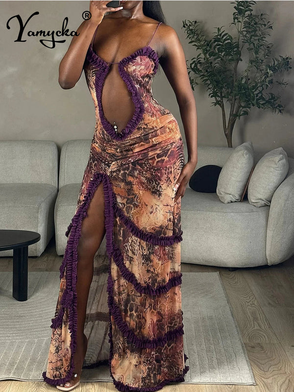 Milena Printed Backless Slip Maxi Dress