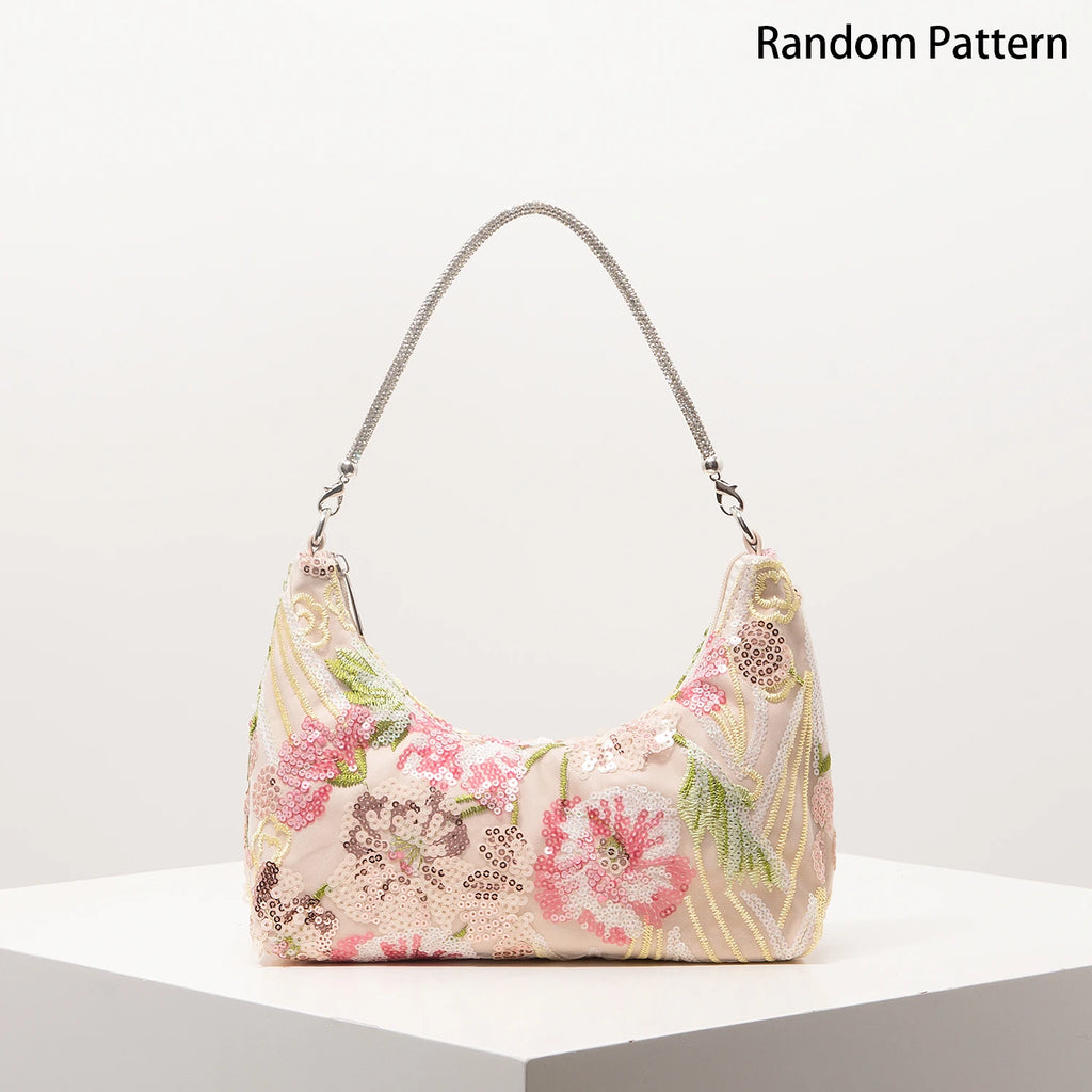 Shoulder Bag,Floral Pop,Sequin Bag,Embroidery,Gala Night,Party Outfits,Prom Bag,Wedding Items,Elegante,Valentine,Random Pattern