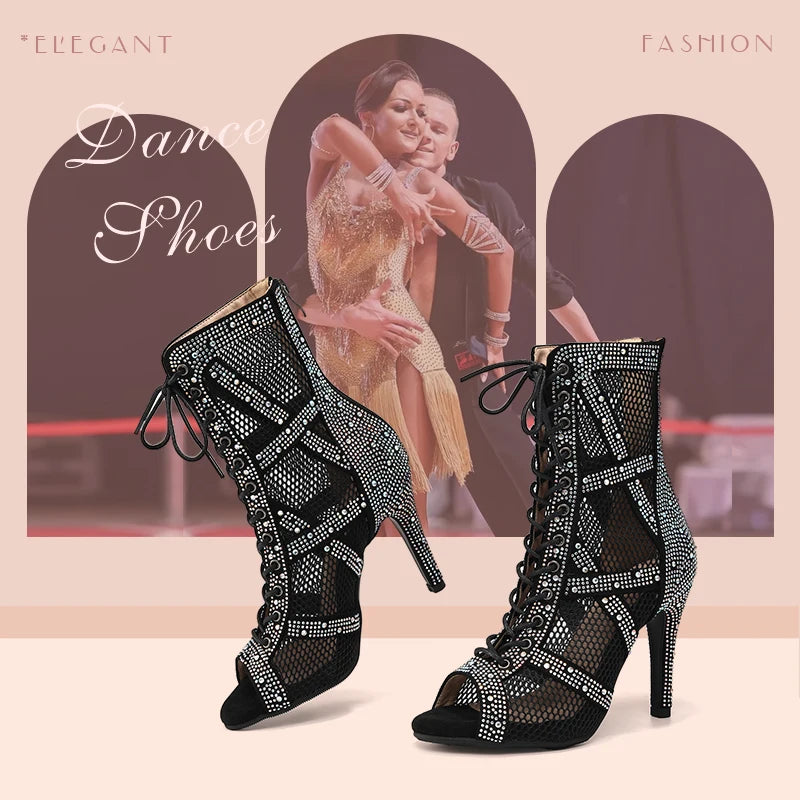 SWDZM Women Dance Boots Full Rhinestone Jazz Latin Dance Shoes Shining Dancing Boots Sexy Thin Heels Women Ladies Dancing Shoes