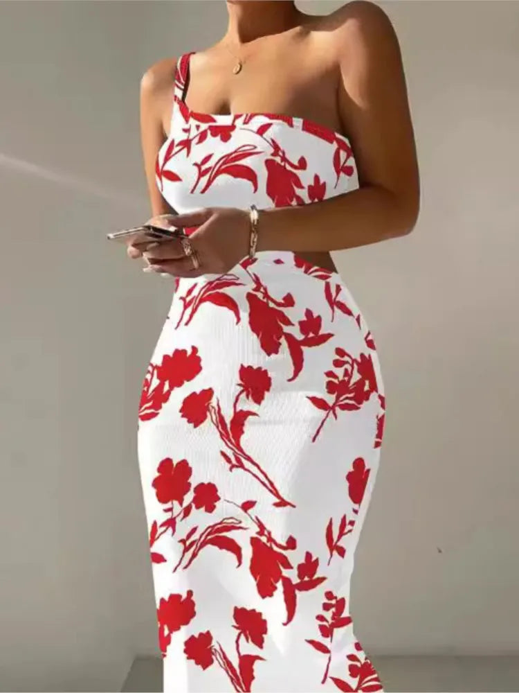 Soleil One-Shoulder Cutout Bodycon Maxi Dress
