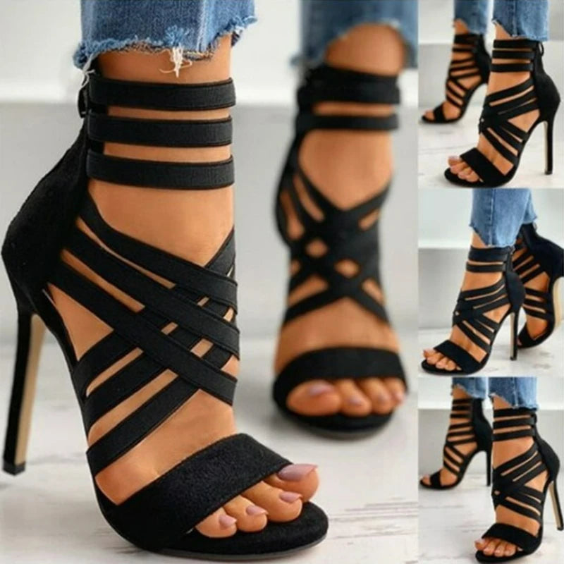 Briar Cross-Strap Back-Zip Peep-Toe Sandals Main image