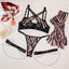 Kerensa Animal Print Strappy Bra, Thong, Gloves & Chain Garters Lingerie Four-piece