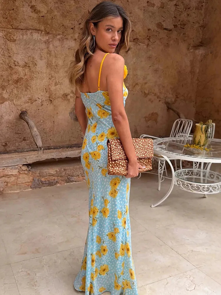 Etta Floral V-Neck Backless Maxi Dress