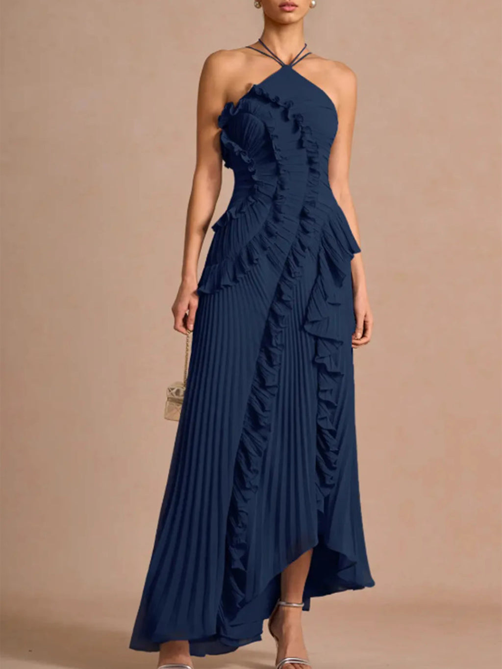 Saskia Ruched Backless A-Line Maxi Dress