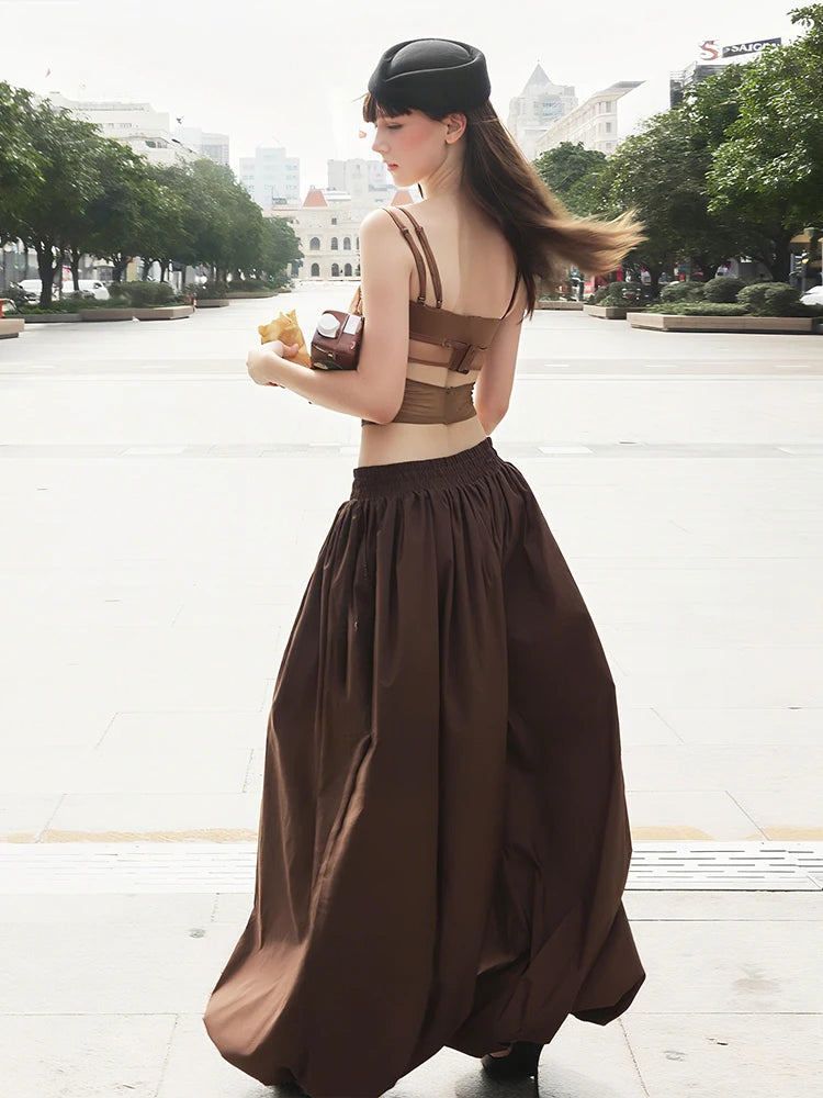 Camila Mocha Lace Spaghetti Strap Sheer Wrap Crop Top