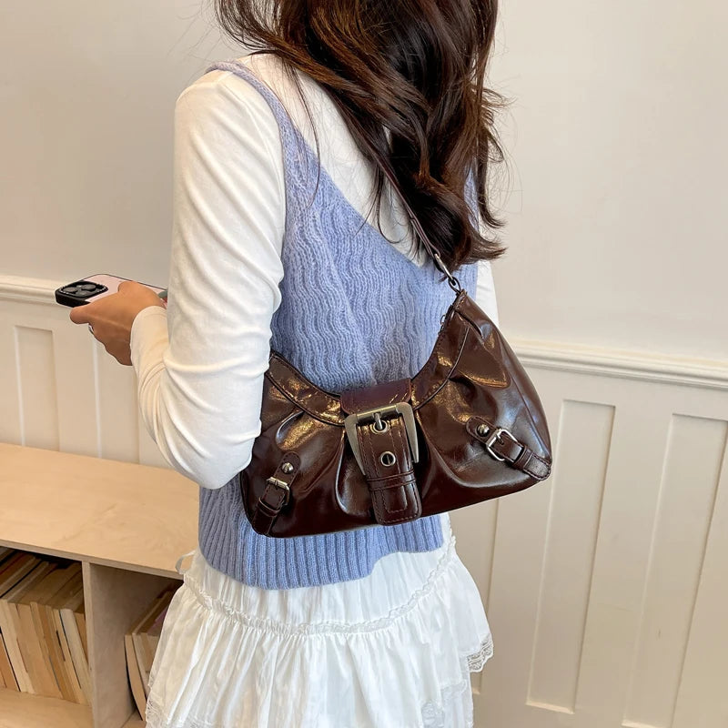 Y2K Retro Pleated Hobo Shoulder Bag for Women Hot Selling Maillard Style Underarm Bag Clutch Handbags for Travel Work Shopping