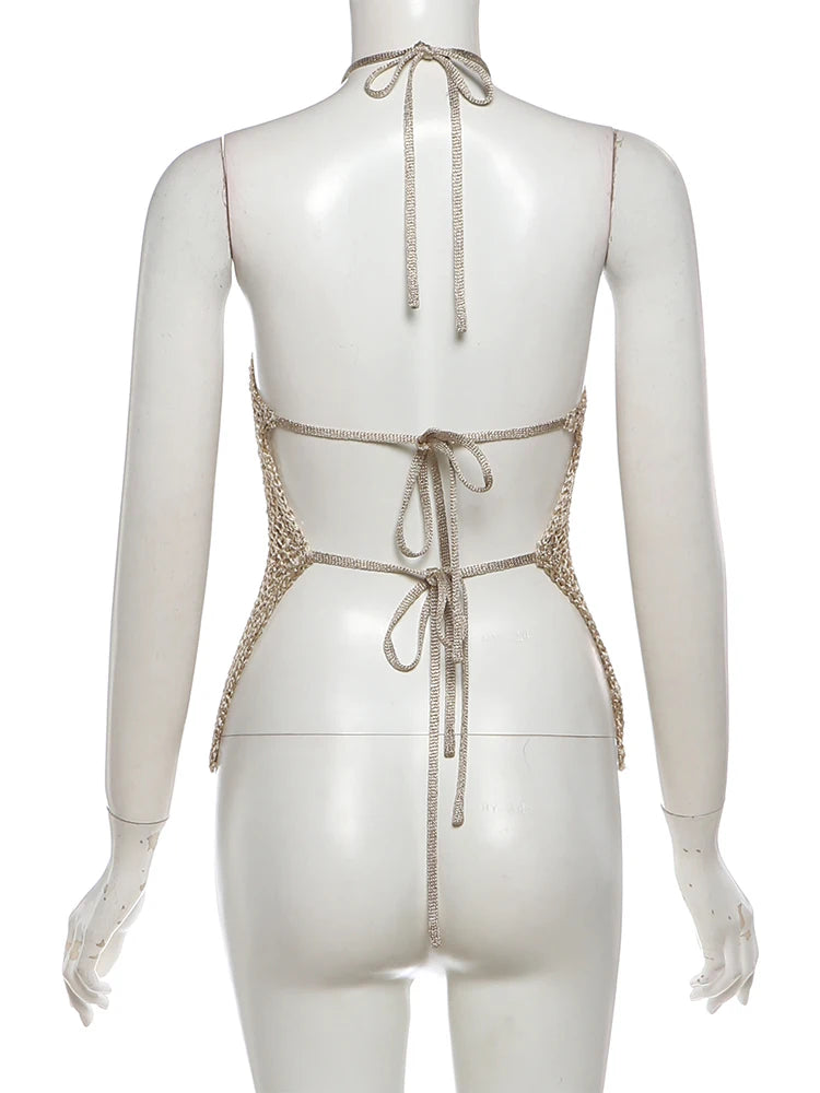 Aria Golden Glow Halter Knit Party Top