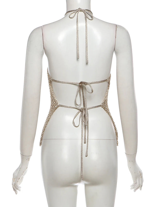 Aria Golden Glow Halter Knit Party Top