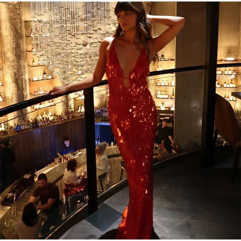 Seraphina Sequin V-Neck Maxi Dress