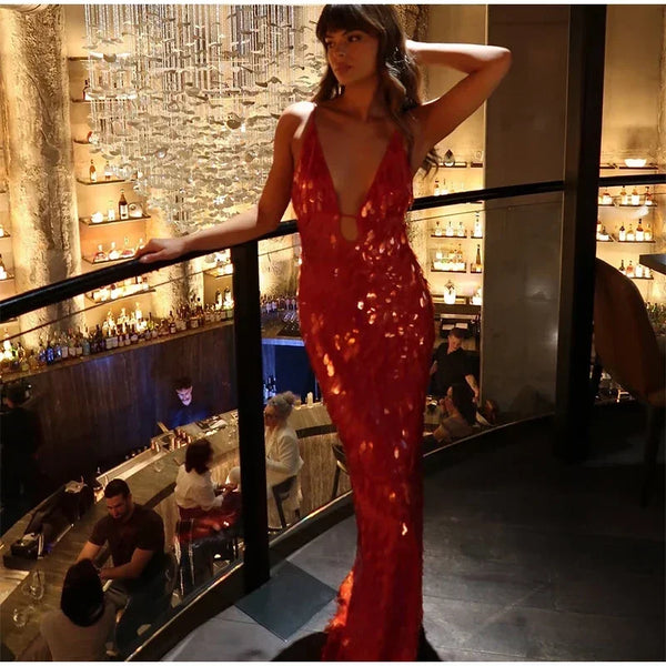Seraphina Sequin V-Neck Maxi Dress