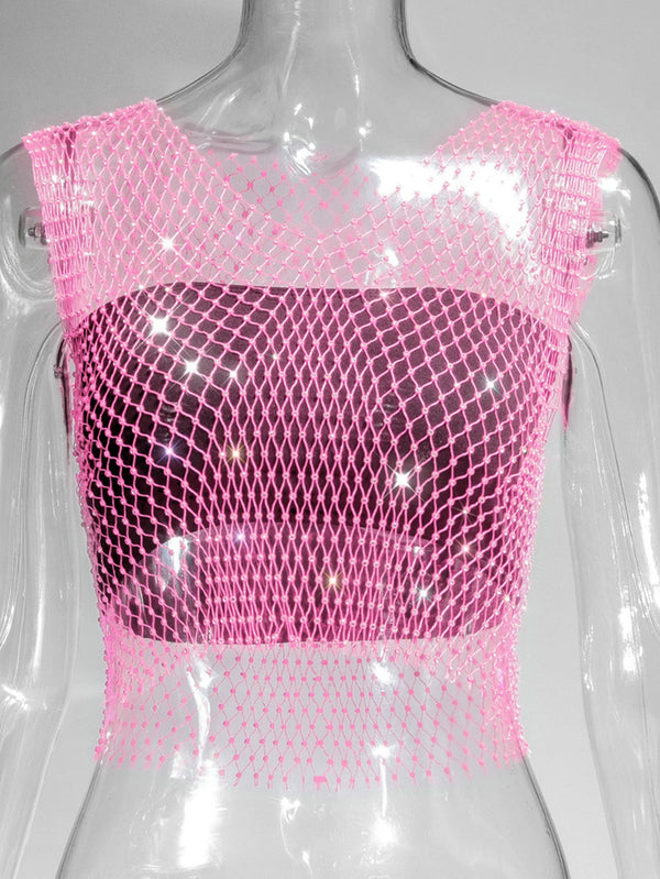 Naomi Rhinestone Mesh Festival Top