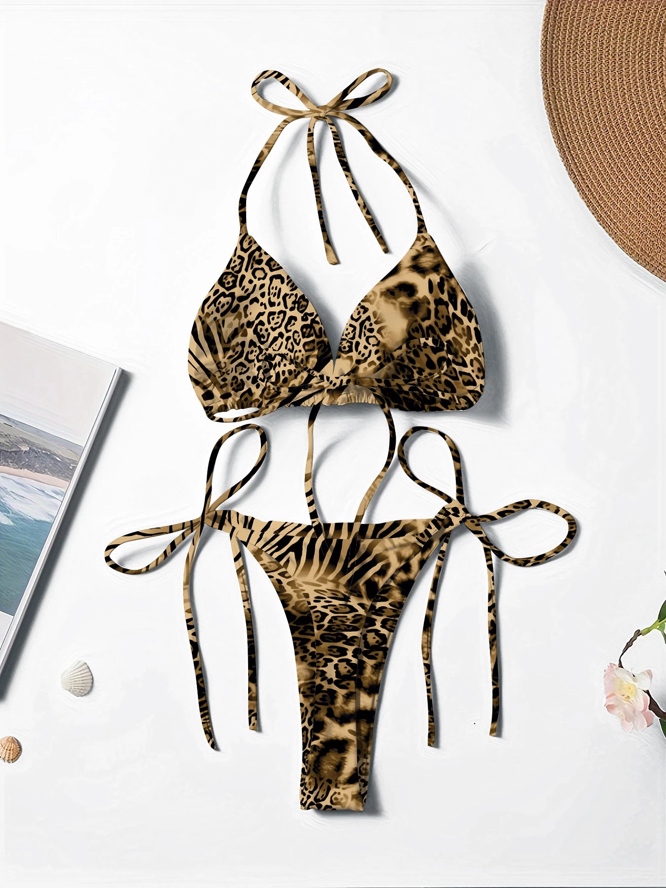 Champagne Printed Halter Bikini Two-piece Secondary image