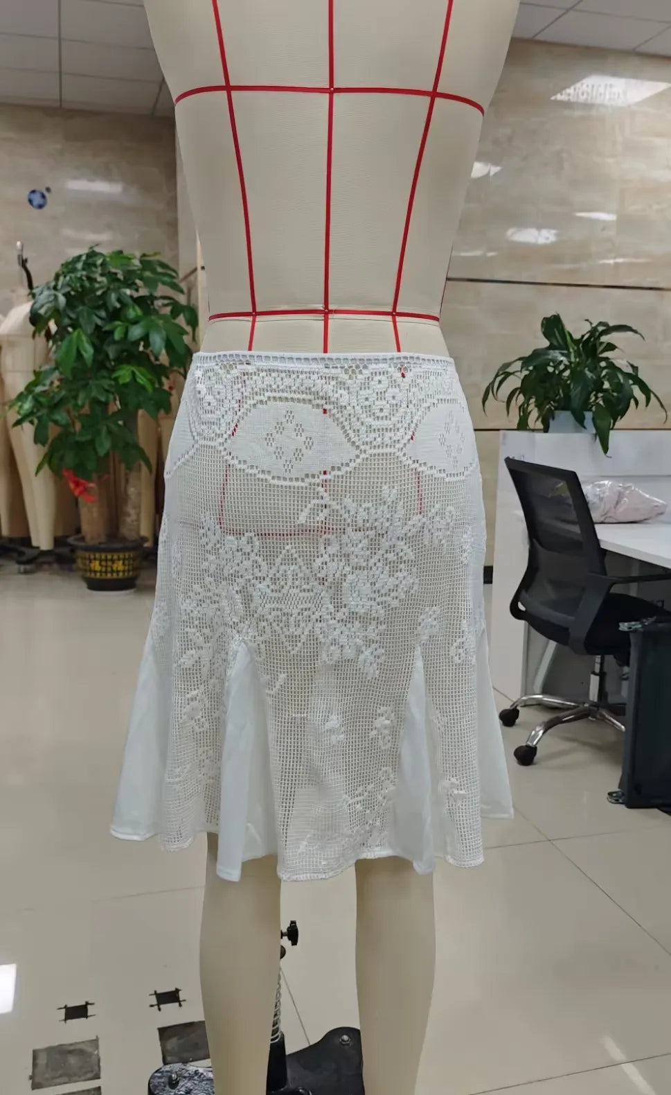 Ysabeau Y2K Crochet Lace Low-Rise Flared Midi Skirt One-piece
