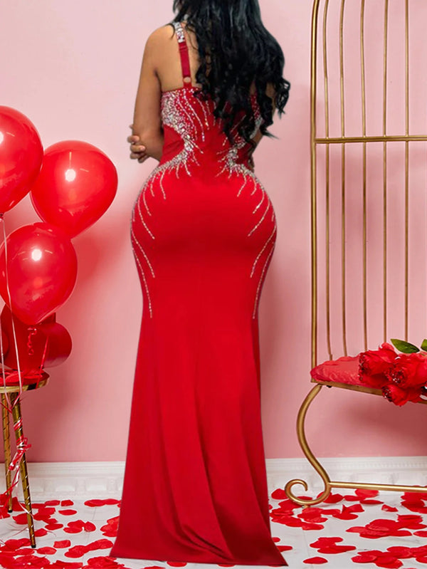 Maristella Rhinestone Backless Formal Maxi Dress