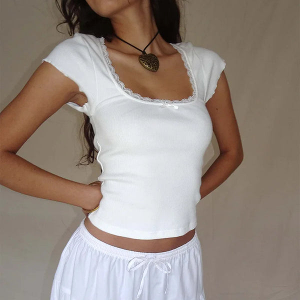 Maisie Lace-Trim Square-Neck Baby Tee One-piece