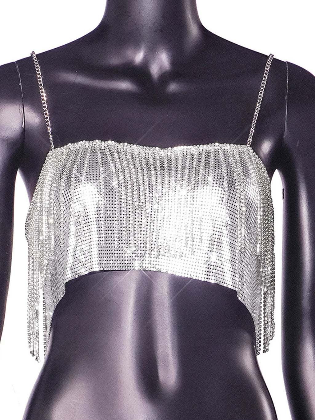 Selene Silver Sequin Halter Crop Top