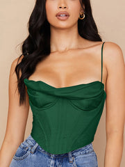 NewAsia Satin Corset Top Spaghetti Strap Lining Cowl Neck Boning Padded 2Layer Backless Zipper Bustier Sexy Crop Tops Women 2021