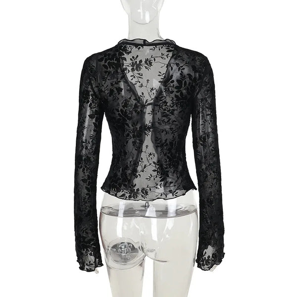 Autumn New Fashionable Chiffon Slim Fit Ruffle Trumpet Sleeve Shirt for Women