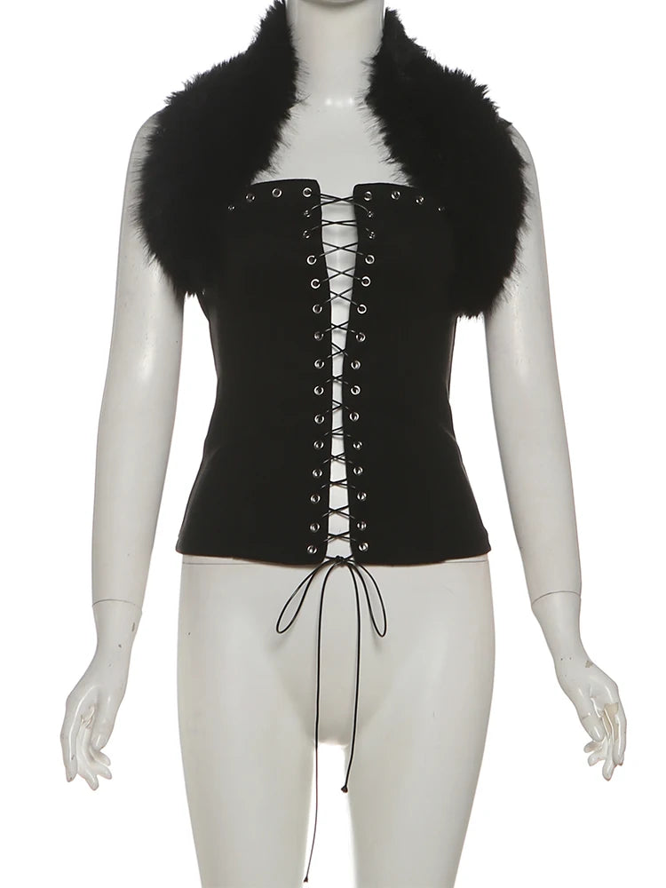 Raven Faux Fur Lace-Up Apparel Top