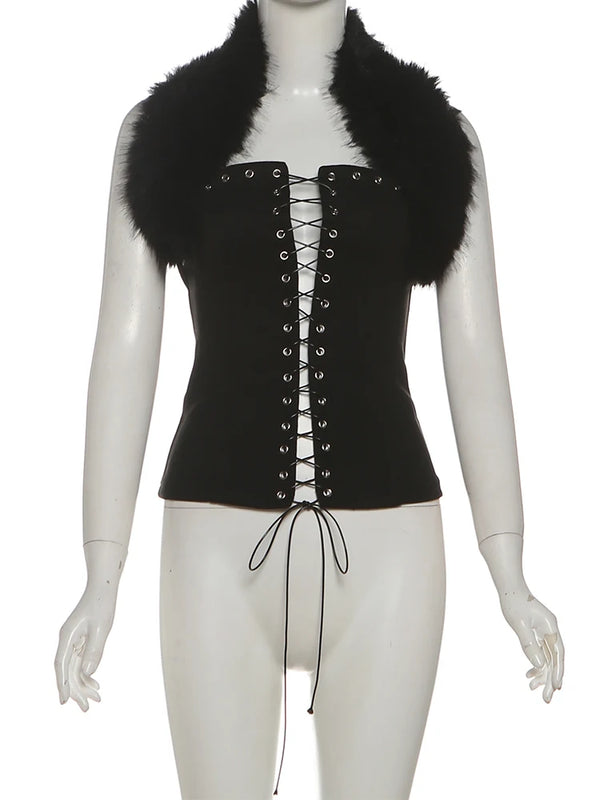 Raven Faux Fur Lace-Up Apparel Top