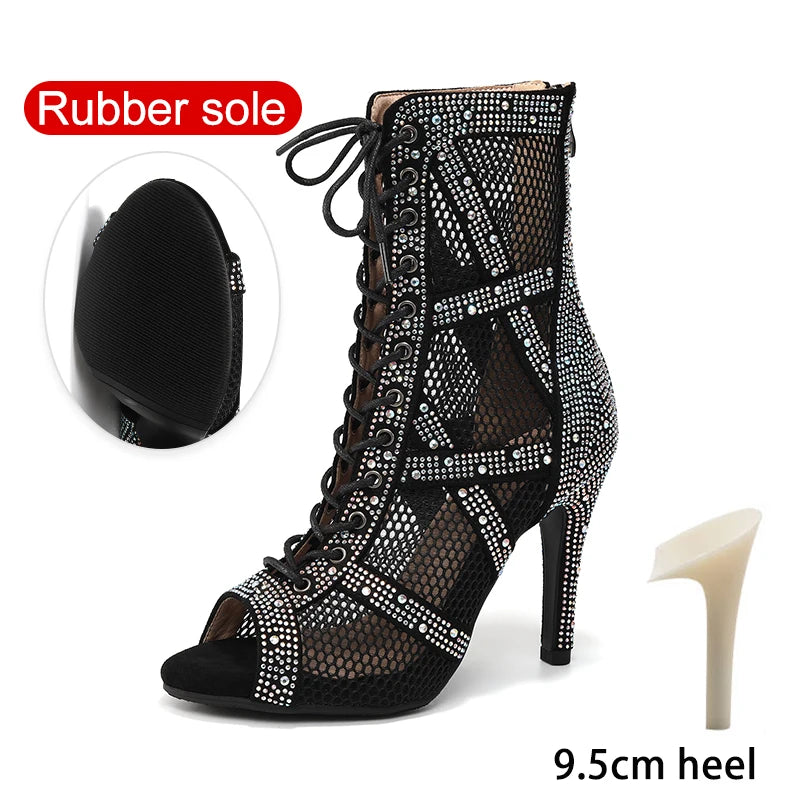 SWDZM Women Dance Boots Full Rhinestone Jazz Latin Dance Shoes Shining Dancing Boots Sexy Thin Heels Women Ladies Dancing Shoes