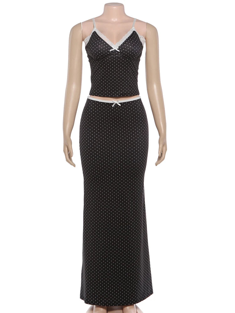 Clarissa Lace Polka Dot Printed Maxi Skirt Set Two-piece