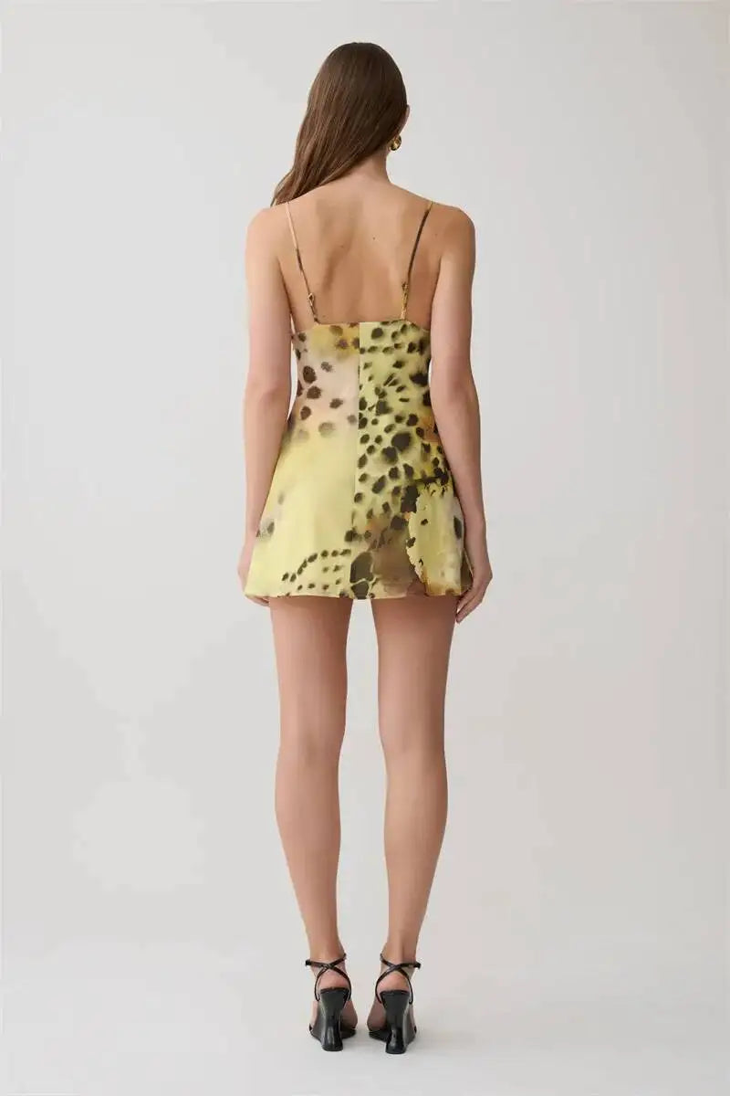 Ludmila Leopard Print Lace-Cup Slip Mini Dress