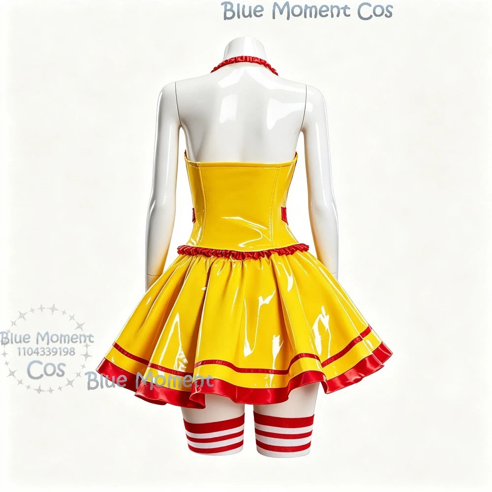 Ruby Red & Yellow Patent Server Cosplay Costume Set with Tie & Striped Socks