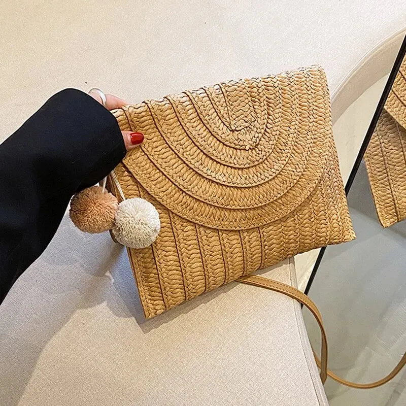 Soleil Woven Straw Envelope Crossbody Bag