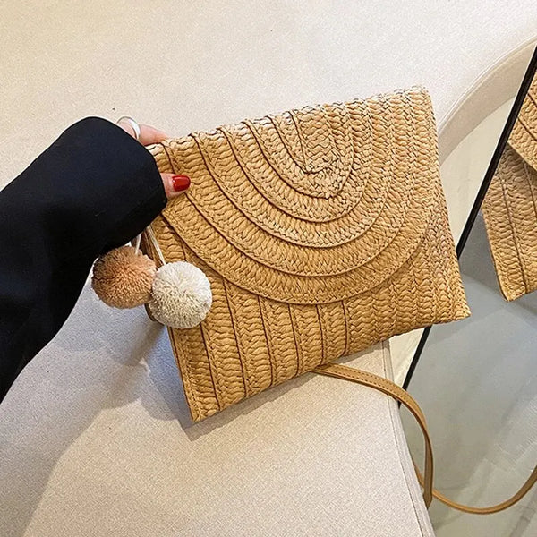 Soleil Woven Straw Envelope Crossbody Bag