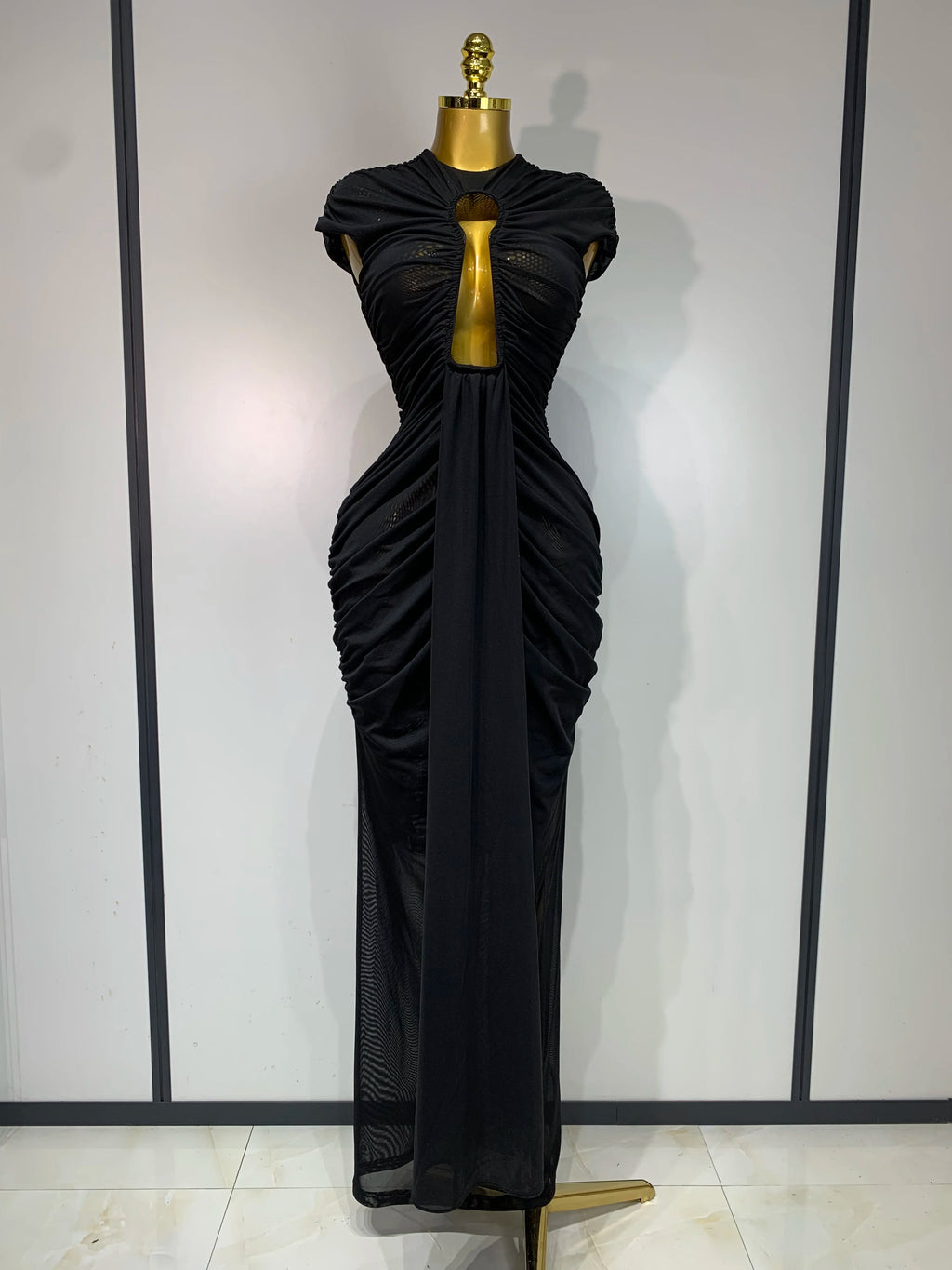 Vesper Sheer Mesh Cutout Bodycon Maxi Dress