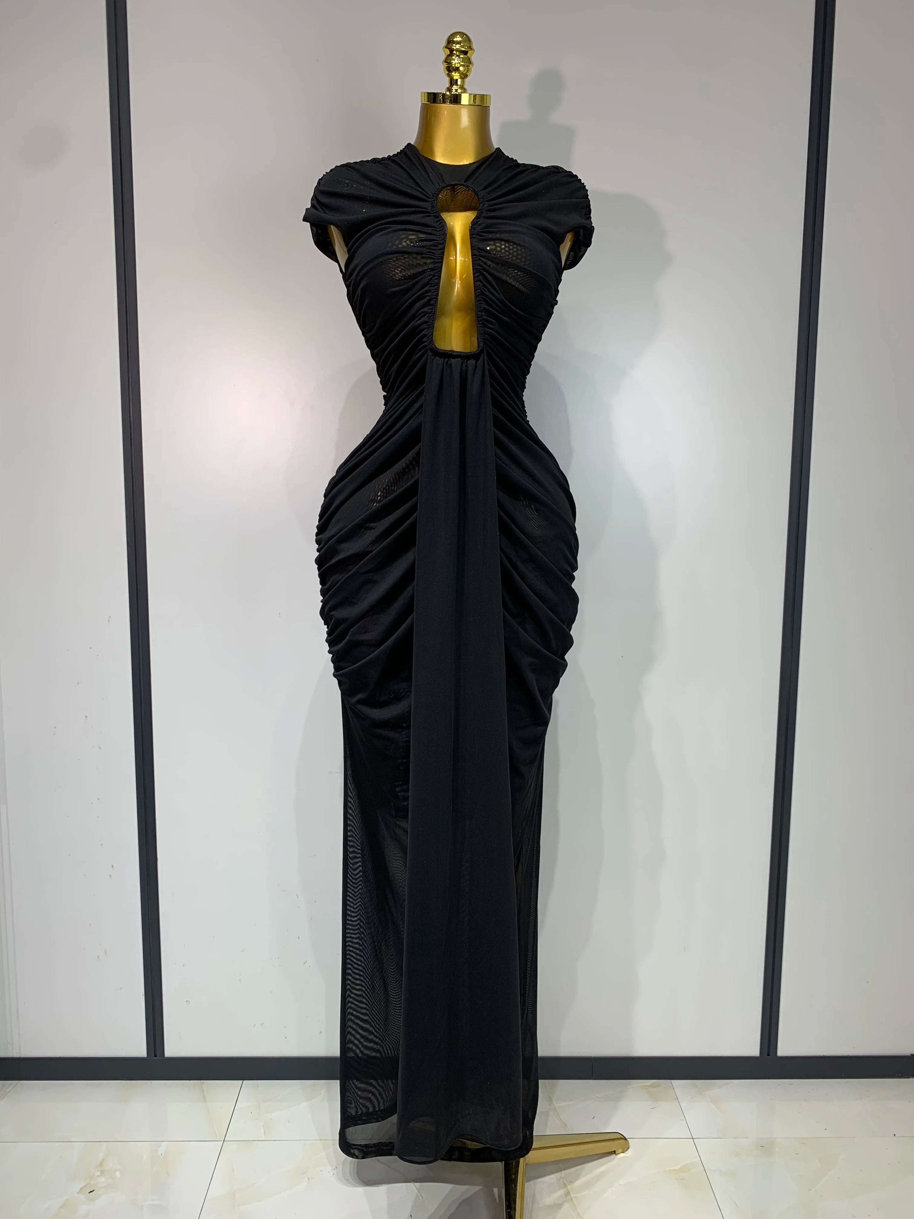 Vesper Sheer Mesh Cutout Bodycon Maxi Dress
