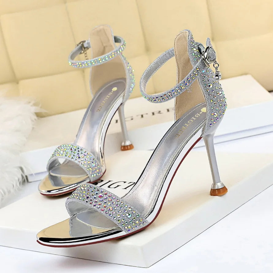 European and American Fashion Banquet Summer High-heeled Women's Shoes Thin-heeled Rhinestones with Sandals