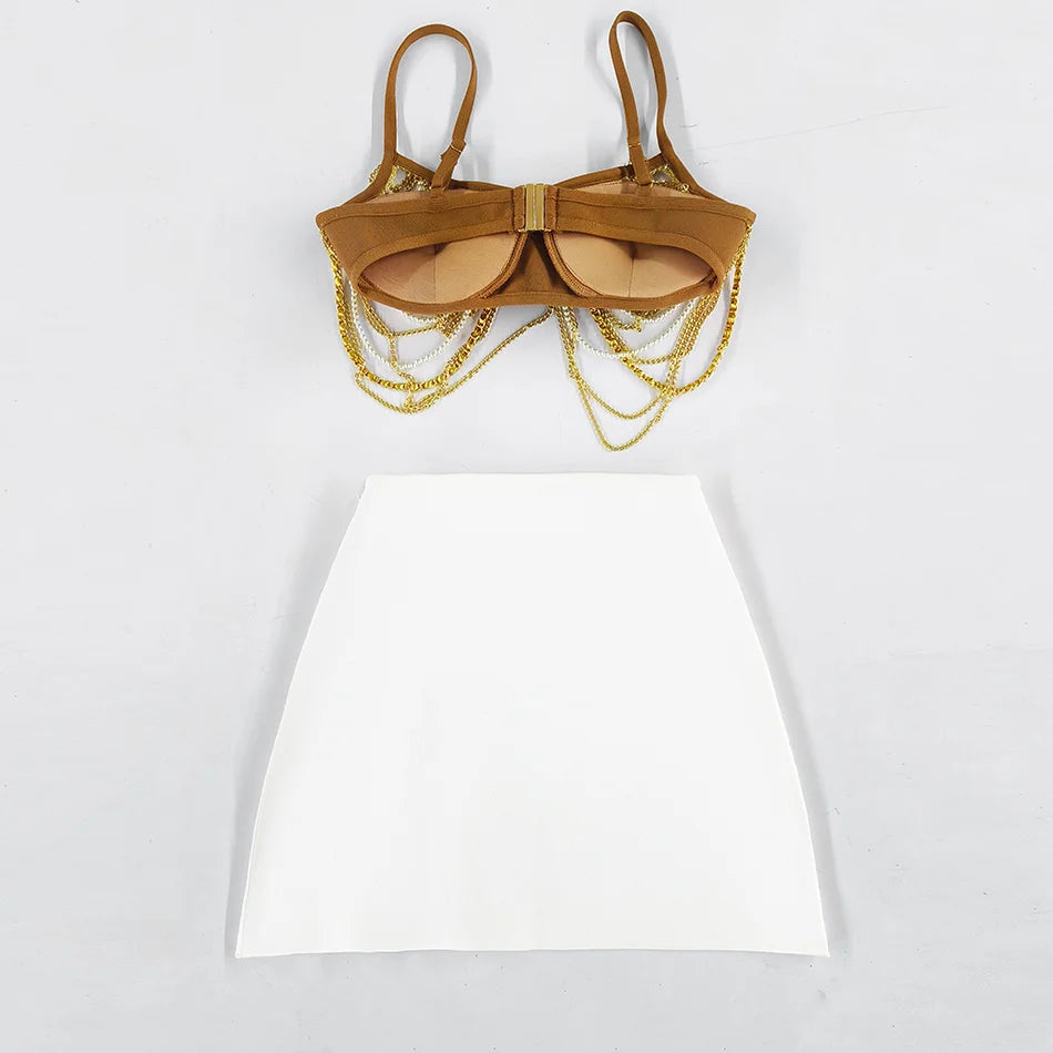 Una Beaded Bandage Mini Skirt Set Two-piece